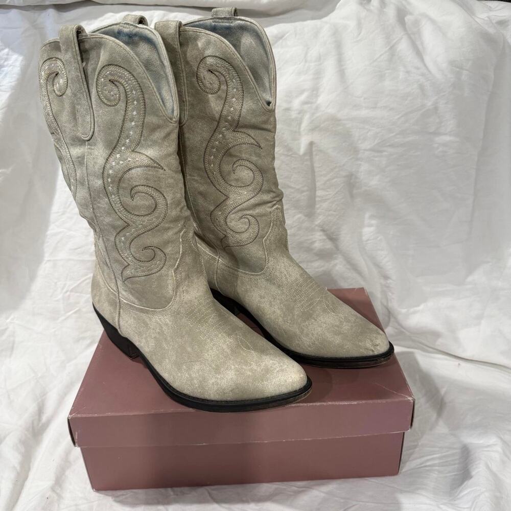 American Rag White Suede Mid Calf Boots Western Cowboy Boho Size 10 Country
